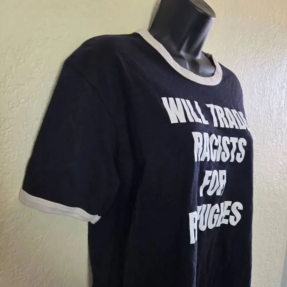 Will Trade Racists for Refugees Ringer Tee - Picture 2 of 6